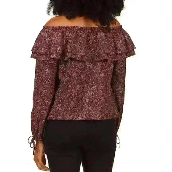 NEW! MICHAEL Michael Kors Women's L Ruffled Off-The-Shoulder Paisley Top NWT $88 - Picture 2 of 4